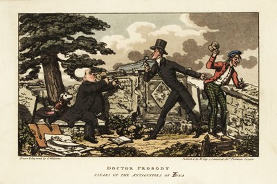 Engelse toeristen die een oud graf beschadigen met hamer en beitel op het eiland Iona, Binnen-Hebriden, Schotland door Charles Williams