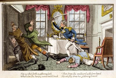 Zijn oog schoot een vernietigende blik ... uit The Adventures of a Post Captain, door een marineofficier door Charles Williams