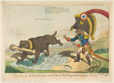 Het twistpunt of de Engelse buldog en de Corsicaanse aap, 14 juni 1803 door Charles Williams