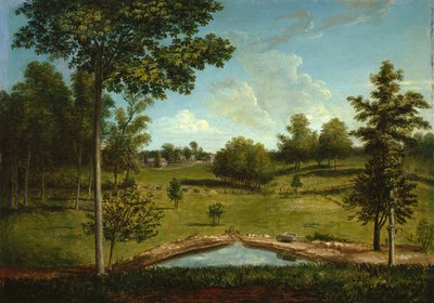 Landschap kijkend naar Sellers Hall vanaf Mill Bank door Charles Willson Peale