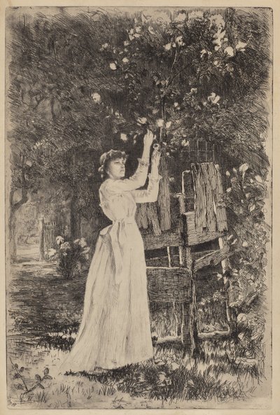 Zonder titel (Vrouw die bloemen plukt) door Charles Yardley Turner