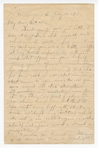 Brief aan Oscar W. Price van kolonel Charles Young, 14 juli 1918 door Charles Young