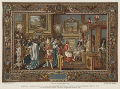 Audiëntie van Lodewijk XIV aan de pauselijke ambassadeur Sigismondo Chigi in Fontainebleau door Charles after Le Brun