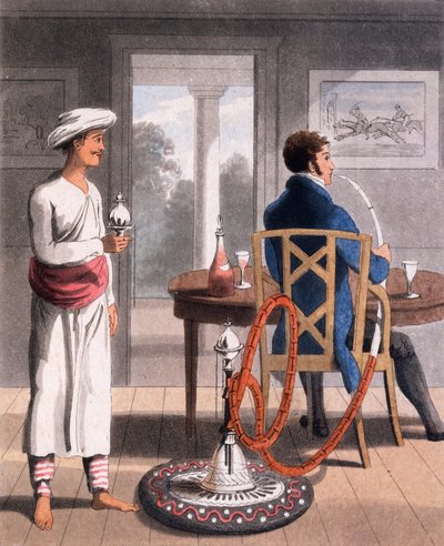 Een heer met zijn Hookah Burdah, of pijpdrager, 1813 door Charles d Oyly