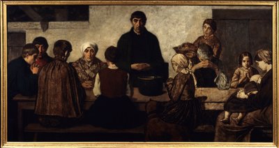 Benedicite Familie die aan tafel bidt door Charles de  Groux