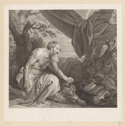 Hiëronymus met slapende leeuw en kruisbeeld door Charles de Beauvais (rejected attribution)