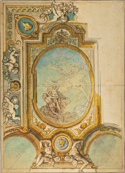 Studies voor een plafonddecoratie met de apotheose van Psyche (recto); Studies voor een plafonddecoratie met de apotheose van Psyche (verso) door Charles de la Fosse