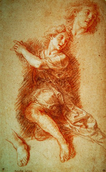 Studie van een knielende engel door Charles de la Fosse