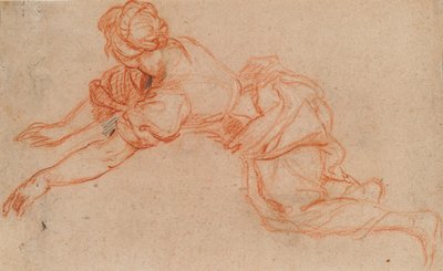Jonge Vrouw Knielend en Vooruit Reikend [verso] door Charles de la Fosse