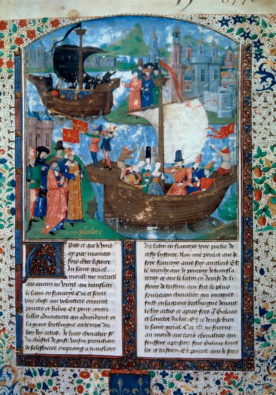 Tristan en Isolde verlaten Ierland, miniatuur uit manuscript ms. 103 f.1 door Charles du Maine Master