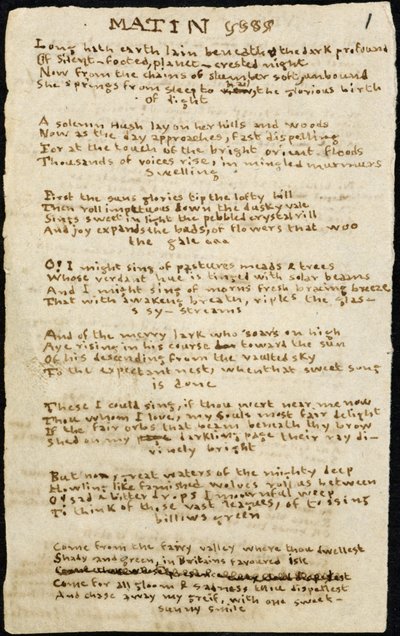 Gedicht van Charlotte Bronte. Autograaf schone kopie, met doorhalingen, van het gedicht 
