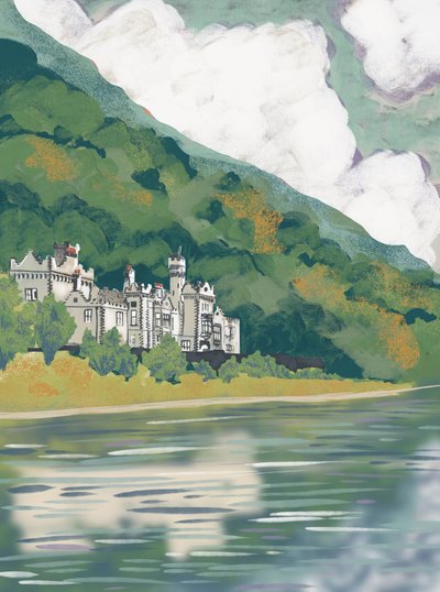 Historisch kasteel aan het meer door Charlotte Trudgett
