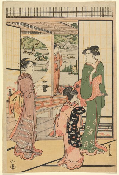 Mooie vrouwen bij een Yashiki (CBL J 2494) door Chobunsai Eishi