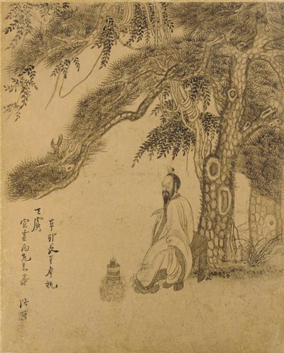 Het elixer bereiden onder een den, Qing-dynastie, 1651 door Chen Hongshou
