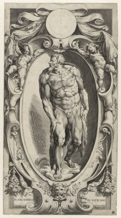 Johannes de Doper in een cartouche Figuren uit het Laatste Oordeel in de Sixtijnse Kapel door Cherubino Alberti