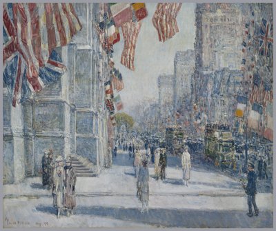 Vroege ochtend op de Avenue in mei 1917 door Childe Frederick Hassam
