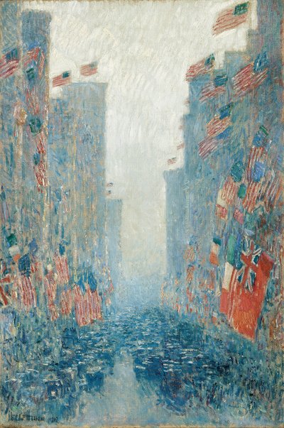 Vlaggen, middag op de avenue door Childe Frederick Hassam