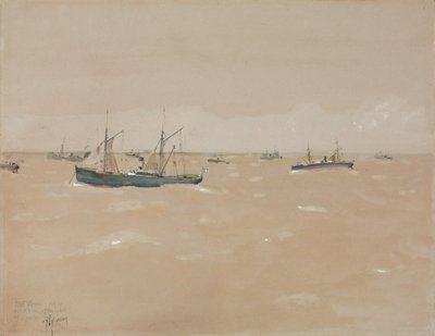 Fruitstomers trotseren een storm, voor de kust van Spanje door Childe Frederick Hassam
