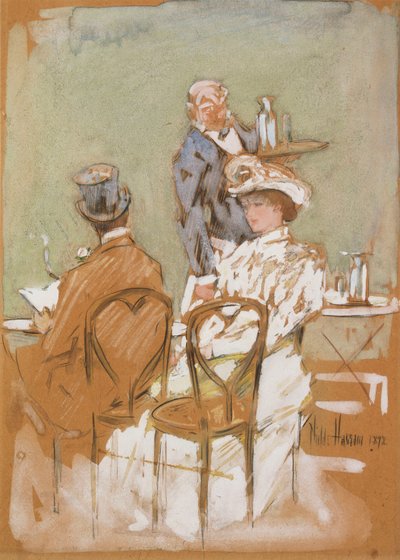 Buiten het Café op de Grote Boulevard door Childe Frederick Hassam