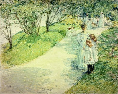 Wandelaars in de tuin door Childe Frederick Hassam