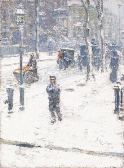 Sneeuwstorm, Fifth Avenue, New York door Childe Frederick Hassam