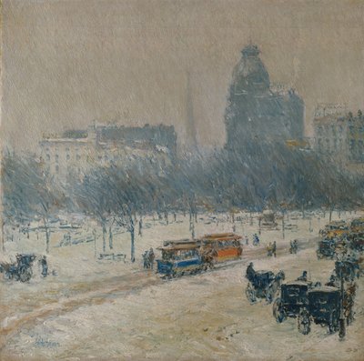 Winter op Union Square door Childe Frederick Hassam