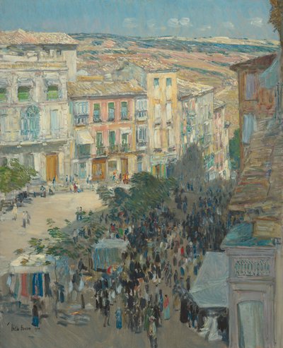 Uitzicht op een Zuid-Franse stad door Childe Hassam