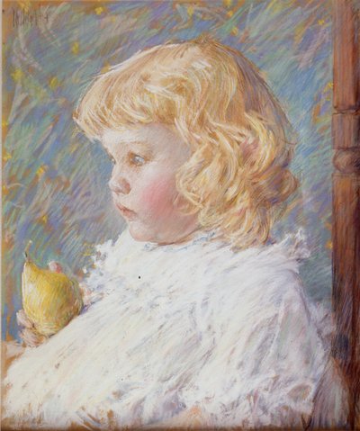 Klein meisje met een peer door Childe Hassam