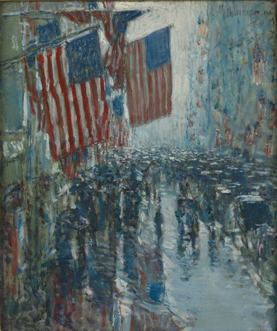 Regenachtige dag, Fifth Avenue door Childe Hassam
