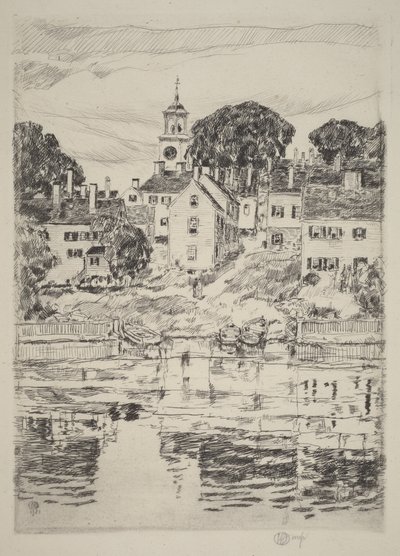 De kerktoren, Portsmouth door Childe Hassam
