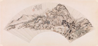 Waaier met een landschap door Chin Ping wen Chin Ping wen