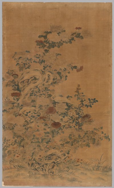 Kesi-paneel: Rotsen en Chrysanten door China, Qing dynasty