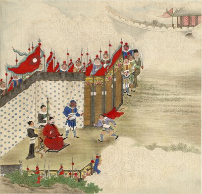 Chinese prins ontvangt koerier, ca. 1820 door Chinese Master