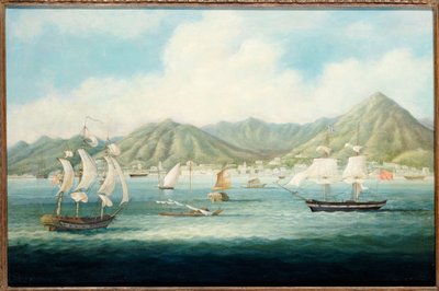 Een uitzicht op Victoria, Hong Kong met Britse schepen en andere vaartuigen, ca. 1850 door Chinese School