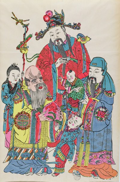Een familie rondom de God van de Lang Leven, eind negentiende eeuw door Chinese School