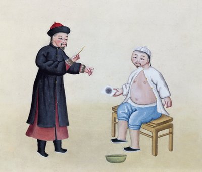 Een acupuncturist met zijn patiënt, c.1785 (wc op papier) door Chinese School