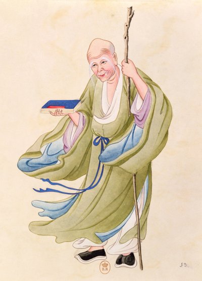 Een oude Chinese man, illustratie uit een album van mythologische Chinese personen door Chinese School