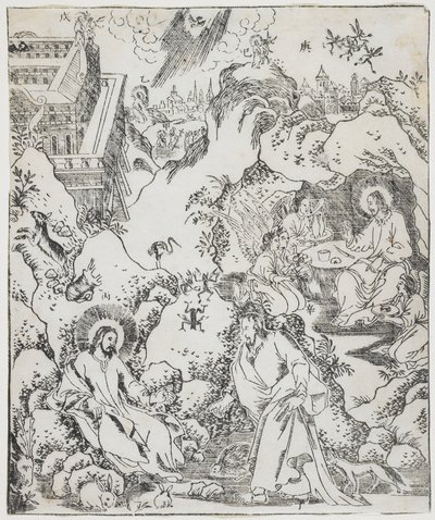 Christus in de wildernis, plaat uit Giulio Alenis Tianzhu jiangsheng zhuxiang jingjie (Een geïllustreerde geschiedenis van de Heer des Hemels die vleesgeworden is) door Chinese School