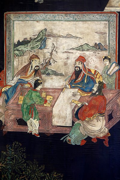 Coromandel lakwerkpanelen uit China, detail, c.1730 door Chinese School
