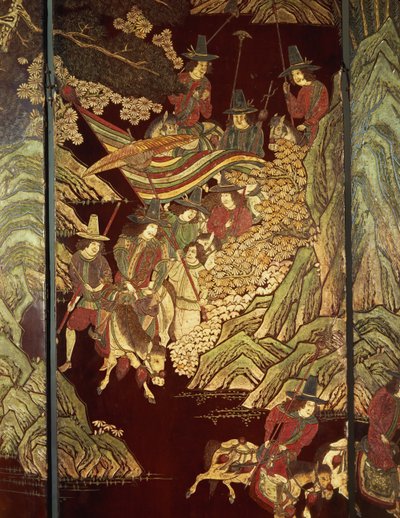 Coromandel scherm, ca. 1700 door Chinese School