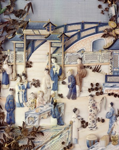 Detail van paneel met figuren op een terras, Qianlong-periode, 1736-95 door Chinese School