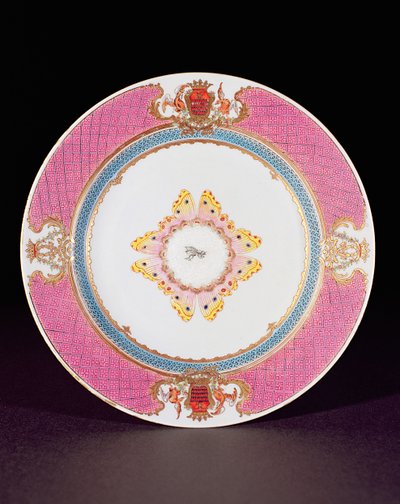 Dinerbord geschilderd in Famille Rose met de wapens van de Grimaldi di Castro, Yongzheng periode (1723-35) ca.1735 door Chinese School