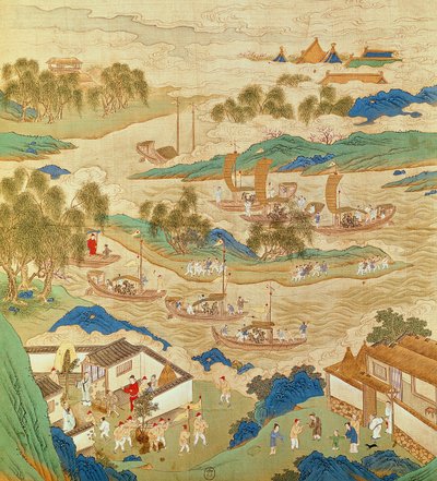 Keizer Hui Tsung (r.1100-26) vervoert doorboorde stenen en vreemd gevormde bomen, uit een Geschiedenis van de Keizers van China door Chinese School