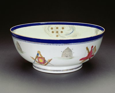 Famille Rose Export Vrijmetselaarskom, Qianlong-periode, 1736-95 door Chinese School