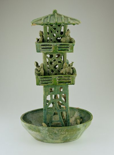 Model van een wachttoren, Han-dynastie (206 v.Chr.-220 n.Chr.) (geglazuurd keramiek) door Chinese School