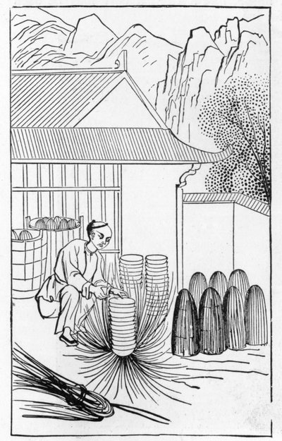 Inpakken van porselein, uit een serie illustraties over de productie van porselein door Chinese School
