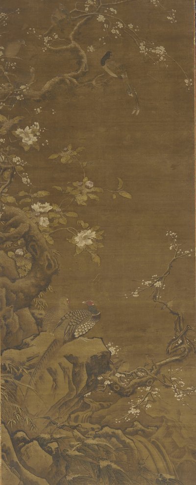 Fazanten en met Sneeuw bedekte Pruimenbloesems, Ming of Qing dynastie, 15e-18e eeuw door Chinese School