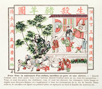 Offer van een varken en een geit ter viering van de geboorte van een kind, 1891 door Chinese School