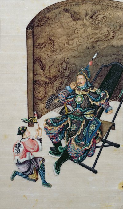 Zittende krijger met een soldaat door Chinese School