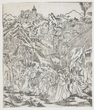 De aanbidding van Christus, plaat uit Giulio Alenis Tianzhu jiangsheng zhuxiang jingjie (Een geïllustreerde geschiedenis van de Heer des Hemels die vleesgeworden is) door Chinese School